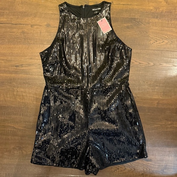 PrettyLittleThing Pants - PrettyLittleThing Black Sequin Sleeveless Romper